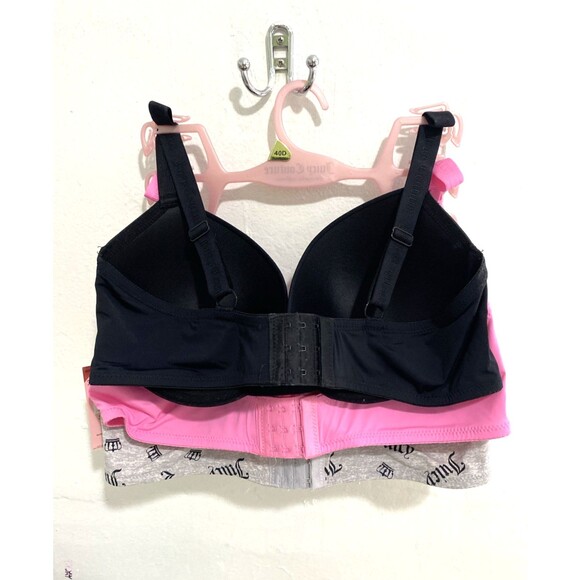 Juicy Couture Bra Size 40D 3 Pack Pink Black Gray Logo Print Underwire Confort - Picture 5 of 13